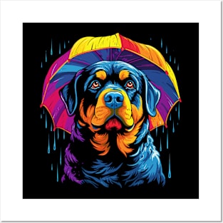 Rottweiler Rainy Day With Umbrella Posters and Art